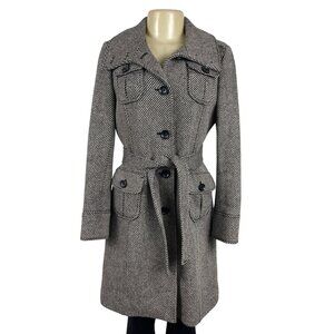 Gap Women's Black & White Trench Coat With Button Front & Side Pockets Size S